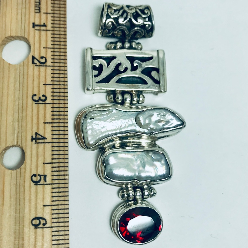 Garnet Blister Pearls Sterling Silver Pendant